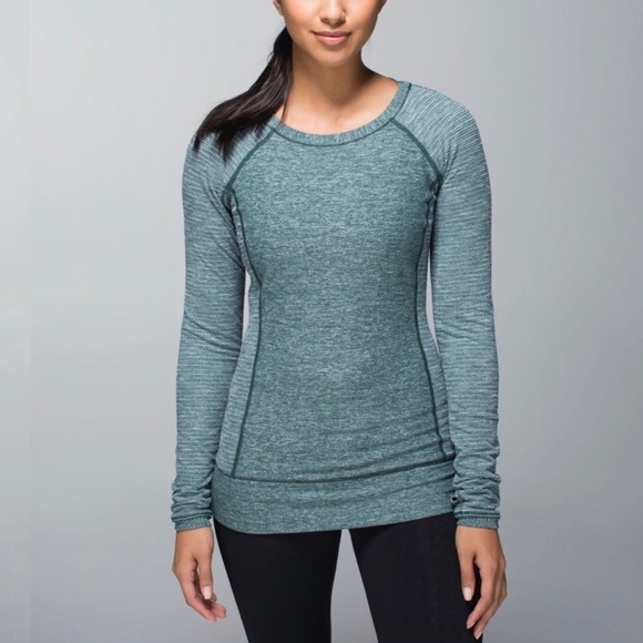 LULULEMON ATHLETICA GREEN BLEND BOAT NECK LONG SLEEVE ACTIVEWEAR TOP SIZE 10 - Picture 1 of 8